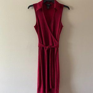 Express Red with Black Print Wrap Dress